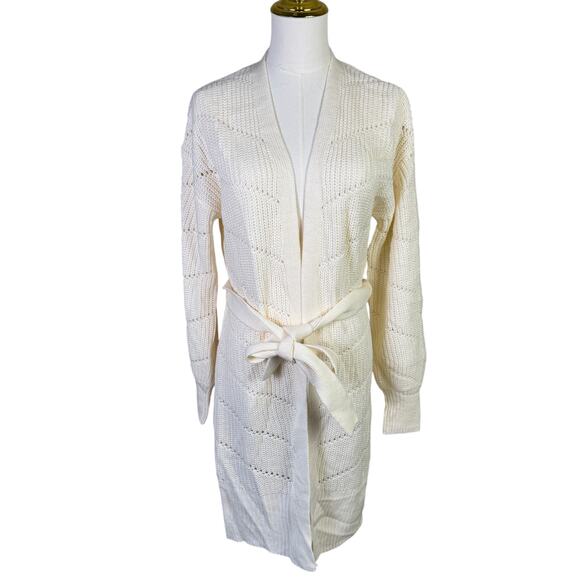 Pink Rose Long Cable Knit Belted Cardigan Sweater US Women's M - Picture 1 of 6